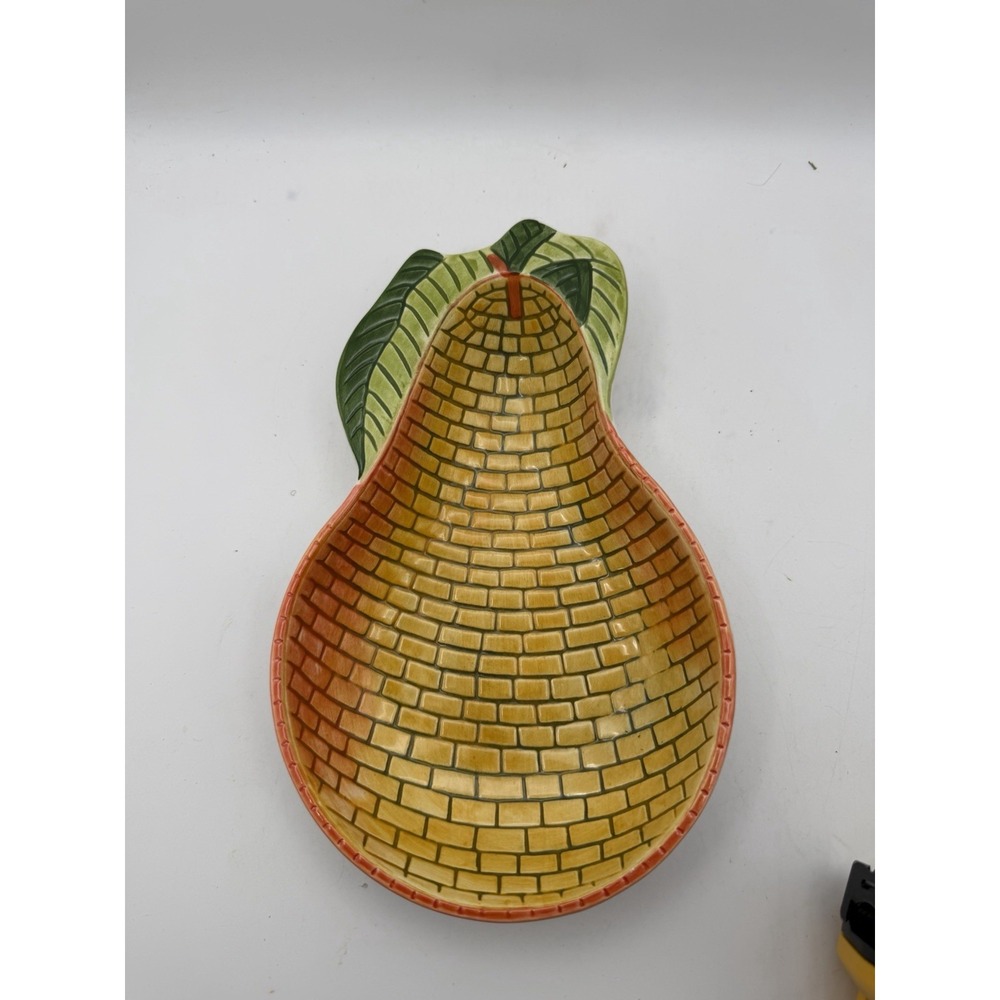 Clay Art Pear Shaped Serving Bowl Susan Winget Fruit Ceramic 8" Colorful